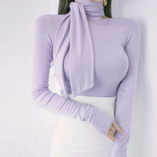 Turtleneck Clothing Purple Top for Women